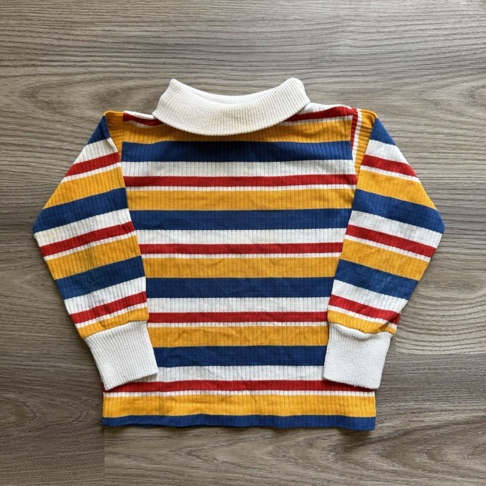 Vintage 80s Rainbow Striped Primary Color Turtleneck Ribbed Youth Small 7-8